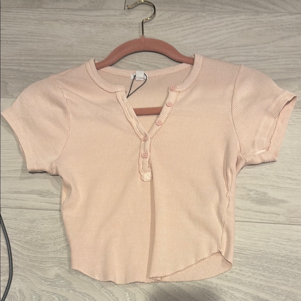 Garage Pink Button Down Shirt Cropped Ribbed
